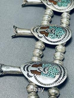 Rare Singer Vintage Navajo Turquoise Sterling Silver Squash Blossom Necklace