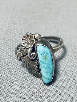 Rare Turquoise Vintage Navajo Carico Lake Sterling Silver Leaf Ring