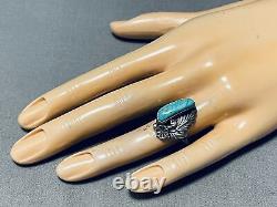 Rare Turquoise Vintage Navajo Carico Lake Sterling Silver Leaf Ring