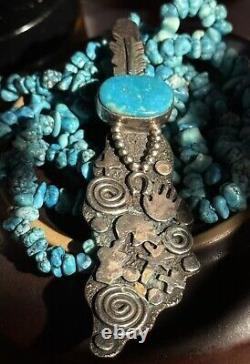 Rare Vintage Alex Sanchez Navajo Pendant Strung On A 34 Turquoise Nugget Strand