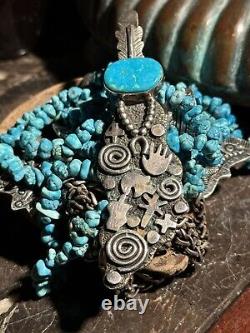 Rare Vintage Alex Sanchez Navajo Pendant Strung On A 34 Turquoise Nugget Strand