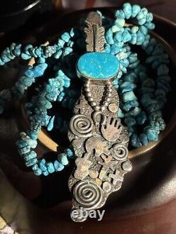 Rare Vintage Alex Sanchez Navajo Pendant Strung On A 34 Turquoise Nugget Strand