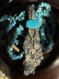 Rare Vintage Alex Sanchez Navajo Pendant Strung On A 34 Turquoise Nugget Strand