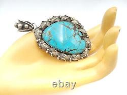 Rare Vintage Huge Large Navajo Sterling Silver Natural Turquoise Pendant 43g