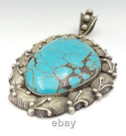 Rare Vintage Huge Large Navajo Sterling Silver Natural Turquoise Pendant 43g