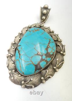 Rare Vintage Huge Large Navajo Sterling Silver Natural Turquoise Pendant 43g