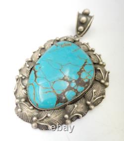 Rare Vintage Huge Large Navajo Sterling Silver Natural Turquoise Pendant 43g