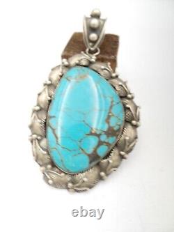 Rare Vintage Huge Large Navajo Sterling Silver Natural Turquoise Pendant 43g