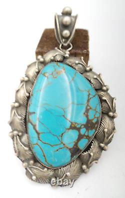 Rare Vintage Huge Large Navajo Sterling Silver Natural Turquoise Pendant 43g