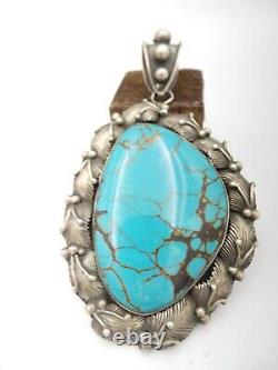 Rare Vintage Huge Large Navajo Sterling Silver Natural Turquoise Pendant 43g