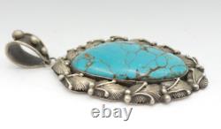 Rare Vintage Huge Large Navajo Sterling Silver Natural Turquoise Pendant 43g