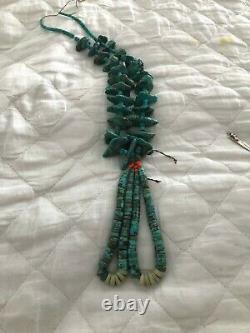 Rare Vintage Native American Navajo Santo Domingo Turquoise Jacla Necklace