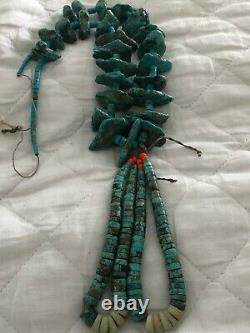 Rare Vintage Native American Navajo Santo Domingo Turquoise Jacla Necklace