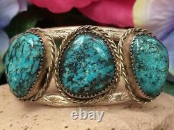 Rare Vintage Native American Navajo Spiderweb Turquoise Sterling Cuff Bracelet