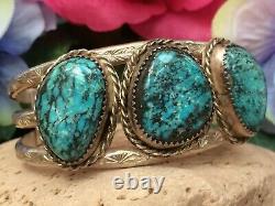 Rare Vintage Native American Navajo Spiderweb Turquoise Sterling Cuff Bracelet