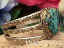 Rare Vintage Native American Navajo Spiderweb Turquoise Sterling Cuff Bracelet