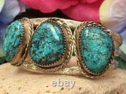 Rare Vintage Native American Navajo Spiderweb Turquoise Sterling Cuff Bracelet