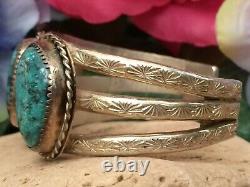 Rare Vintage Native American Navajo Spiderweb Turquoise Sterling Cuff Bracelet