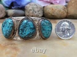 Rare Vintage Native American Navajo Spiderweb Turquoise Sterling Cuff Bracelet