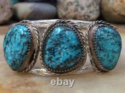 Rare Vintage Native American Navajo Spiderweb Turquoise Sterling Cuff Bracelet