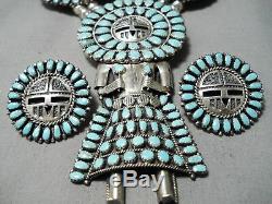 Rare Vintage Navajo Kachina Turquoise Sterling Silver Squash Blossom Necklace