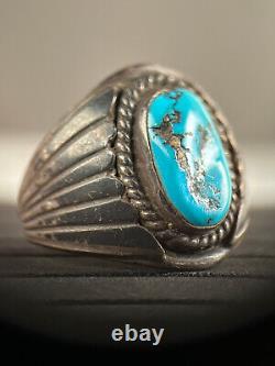 Rare Vintage Navajo L. Notah Signed Silver and Turquoise Ring