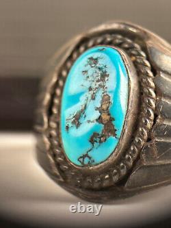 Rare Vintage Navajo L. Notah Signed Silver and Turquoise Ring
