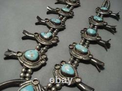 Rare Vintage Navajo Mcginnis Turquoise Sterling Silver Squash Blossom Necklace