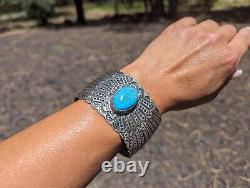 Rare Vintage Navajo Sterling Silver Turquoise Bracelet Signed Moses Jack NA sz 7