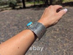 Rare Vintage Navajo Sterling Silver Turquoise Bracelet Signed Moses Jack NA sz 7