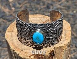 Rare Vintage Navajo Sterling Silver Turquoise Bracelet Signed Moses Jack NA sz 7