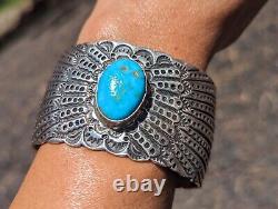 Rare Vintage Navajo Sterling Silver Turquoise Bracelet Signed Moses Jack NA sz 7