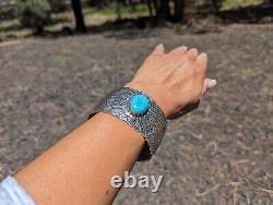 Rare Vintage Navajo Sterling Silver Turquoise Bracelet Signed Moses Jack NA sz 7