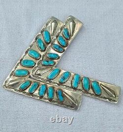 Rare Vintage Navajo Sterling Silver Turquoise Collar Pins Signed