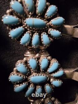 Rare Vintage Navajo Sterling Silver Turquoise Squash Blossom Necklace Stunning