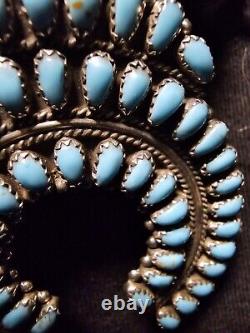 Rare Vintage Navajo Sterling Silver Turquoise Squash Blossom Necklace Stunning