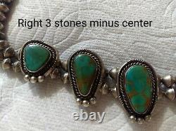 Rare Vintage Turquoise Sterling Silver Handcraft Squash Blossom Station Necklace