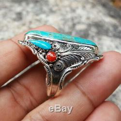 Real Blue Turquoise Ring Men Women Vintage Sterling 925 Silver NAVAJO Indian