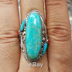 Real Blue Turquoise Ring Men Women Vintage Sterling 925 Silver NAVAJO Indian