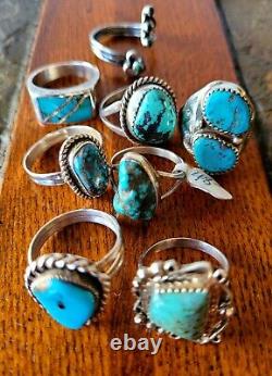 Ring Lot of 8 Sterling Vintage Retro Navjo Turquoise Old Pawn Southwest Style