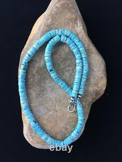 Robin Egg Blue Turquoise Heishi Navajo Sterling Silver Necklace 20 01755