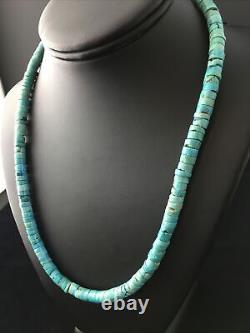Robin Egg Blue Turquoise Heishi Navajo Sterling Silver Necklace 20 01755