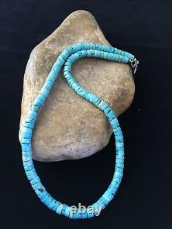 Robin Egg Blue Turquoise Heishi Navajo Sterling Silver Necklace 22