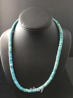 Robin Egg Blue Turquoise Heishi Navajo Sterling Silver Necklace 22