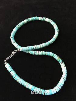 Robin Egg Blue Turquoise Heishi Navajo Sterling Silver Necklace 22