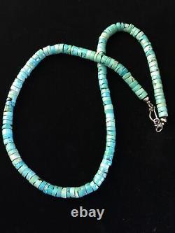 Robin Egg Blue Turquoise Heishi Navajo Sterling Silver Necklace 22