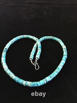 Robin Egg Blue Turquoise Heishi Navajo Sterling Silver Necklace 22