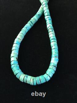 Robin Egg Blue Turquoise Heishi Navajo Sterling Silver Necklace 22