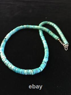 Robin Egg Blue Turquoise Heishi Navajo Sterling Silver Necklace 24