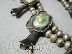 Royston Turquoise Vintage Navajo Sterling Silver Squash Blossom Necklace